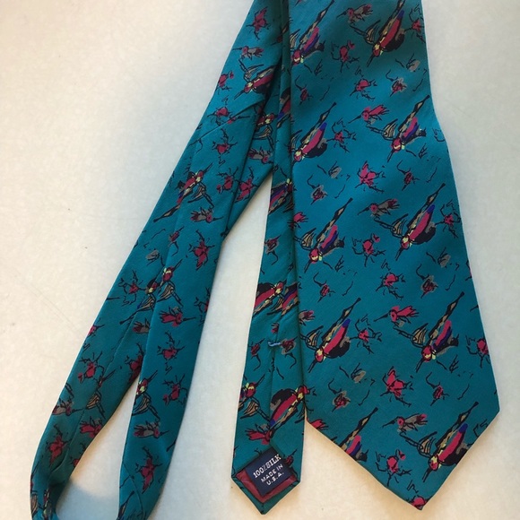 Jerry Garcia teal silk tie w/ abstract bird print - Picture 2 of 4